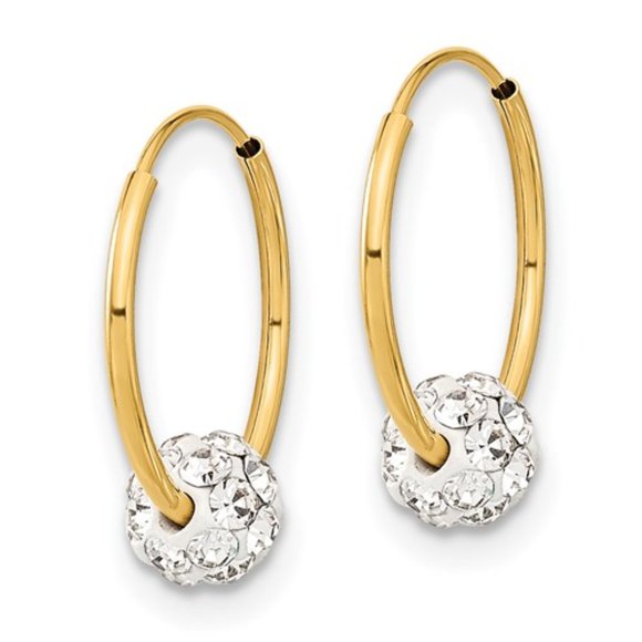 14k Yellow Gold Polished Crystal and Resin Bead Endless Hoop Earrings - Picture 3 of 5